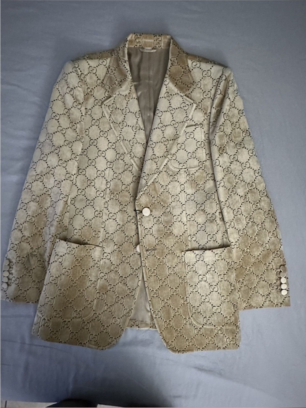 Gucci Beige GG Monogram Single-Breasted Sport Coat